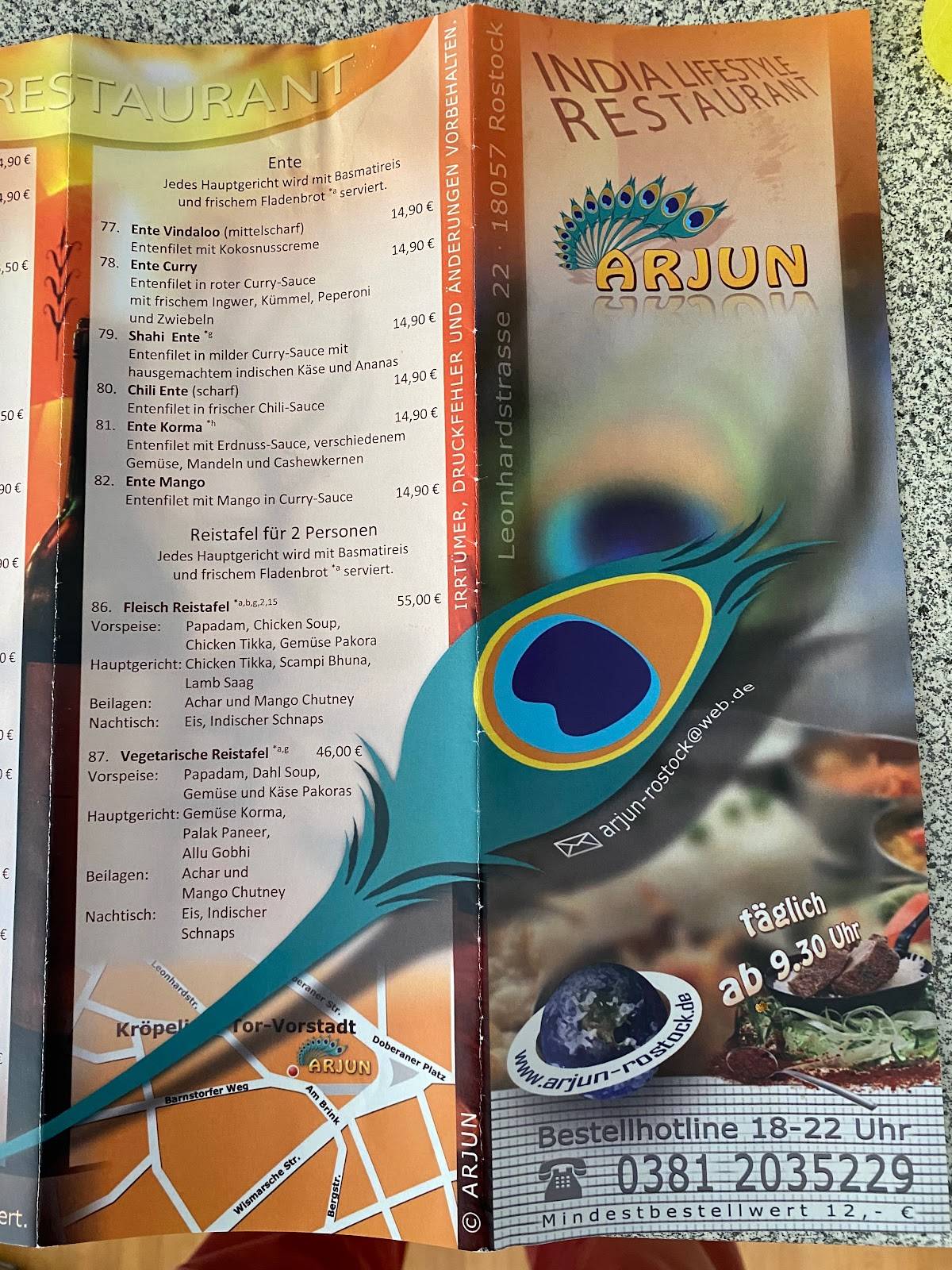 Menu de Arjun