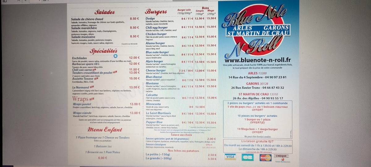 Menu de Blue note n'Roll