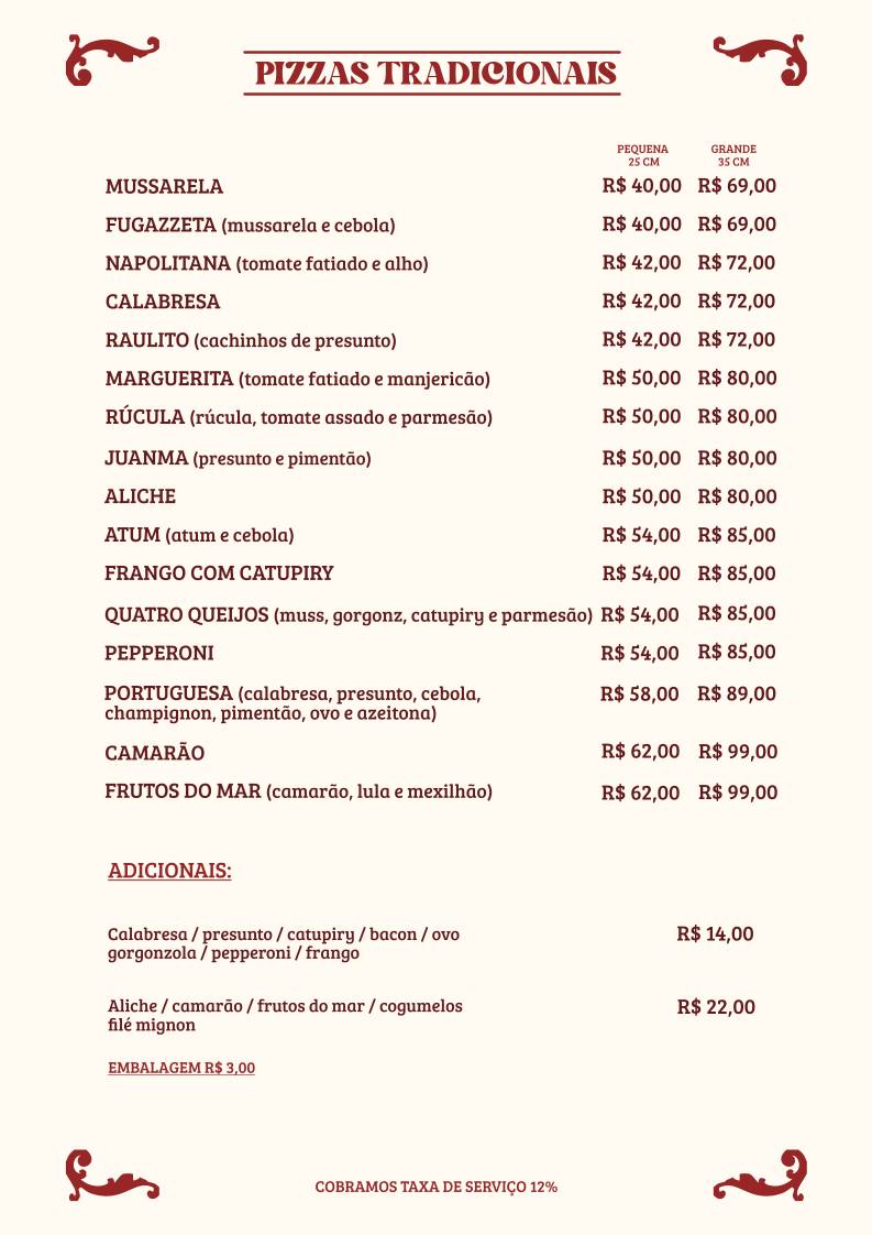 La Tapera Pizzas e Massas cardápio