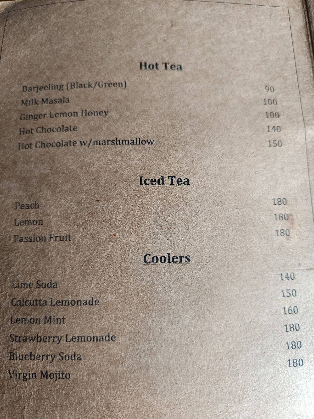 Art Cafe menu