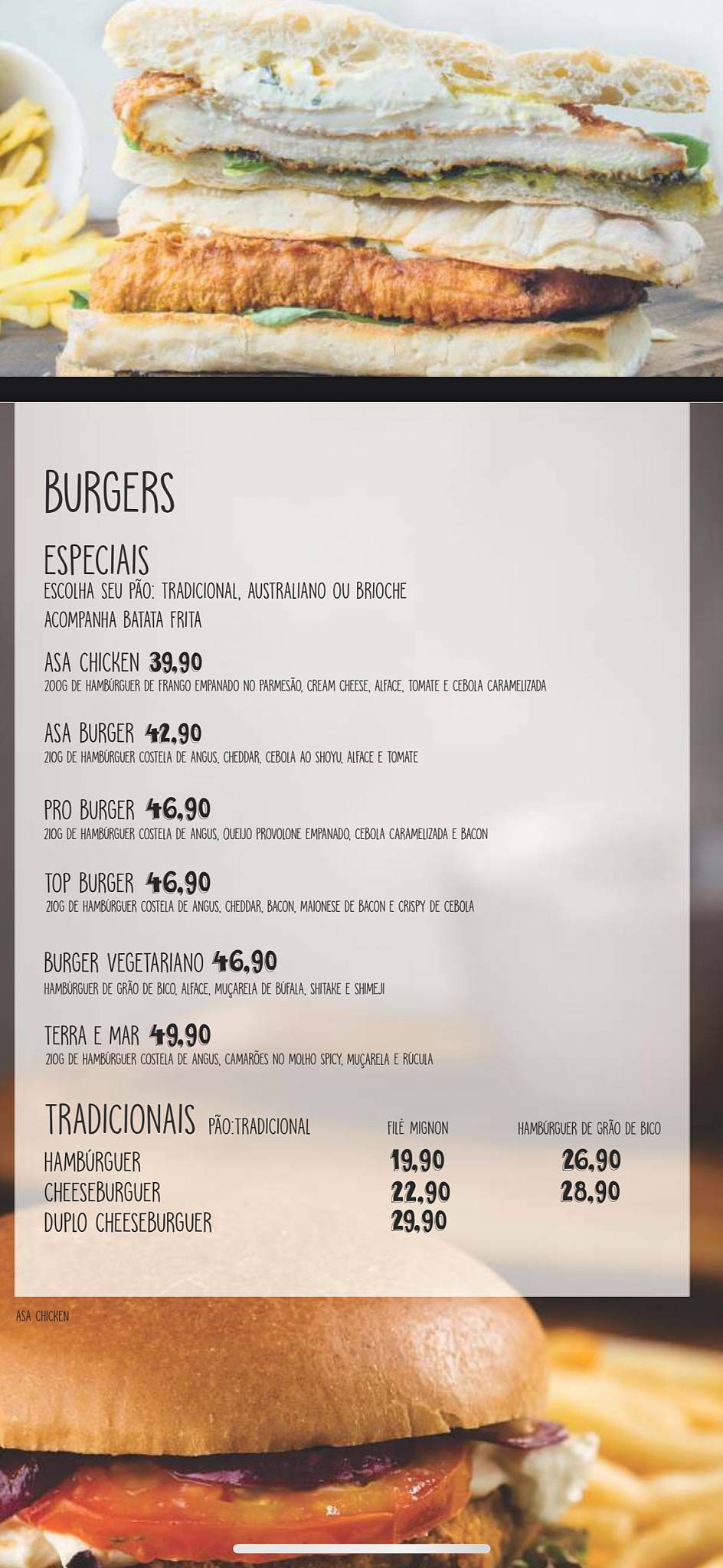 Asa Rio cardápio