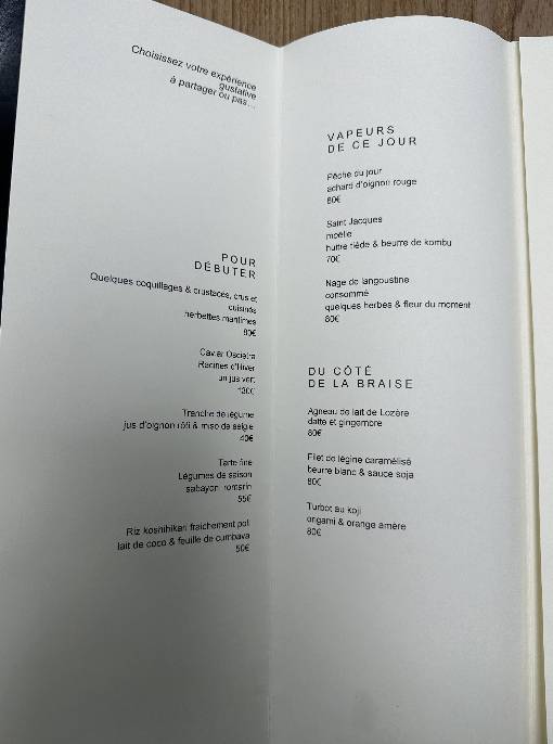 Menu de Astrance Paris