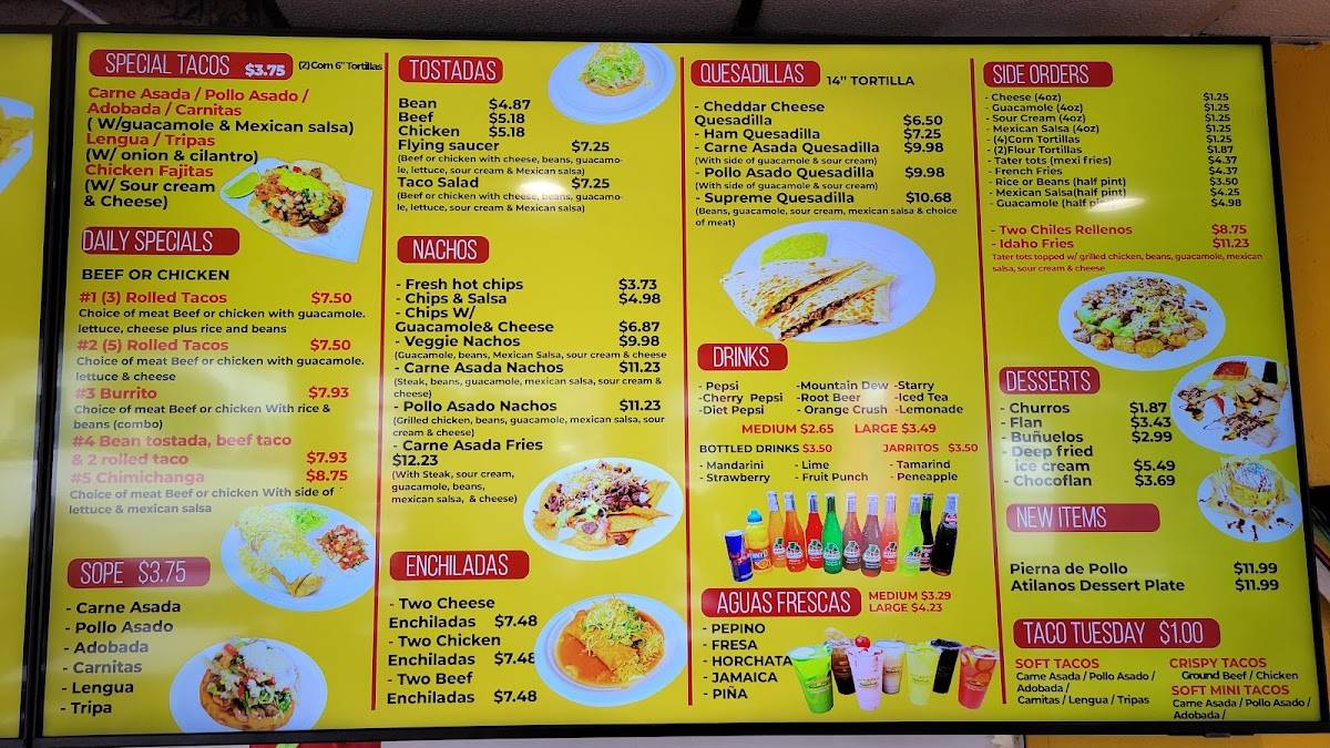 Menu at Atilano's Mexican Food- CDA ID restaurant, Coeur d'Alene