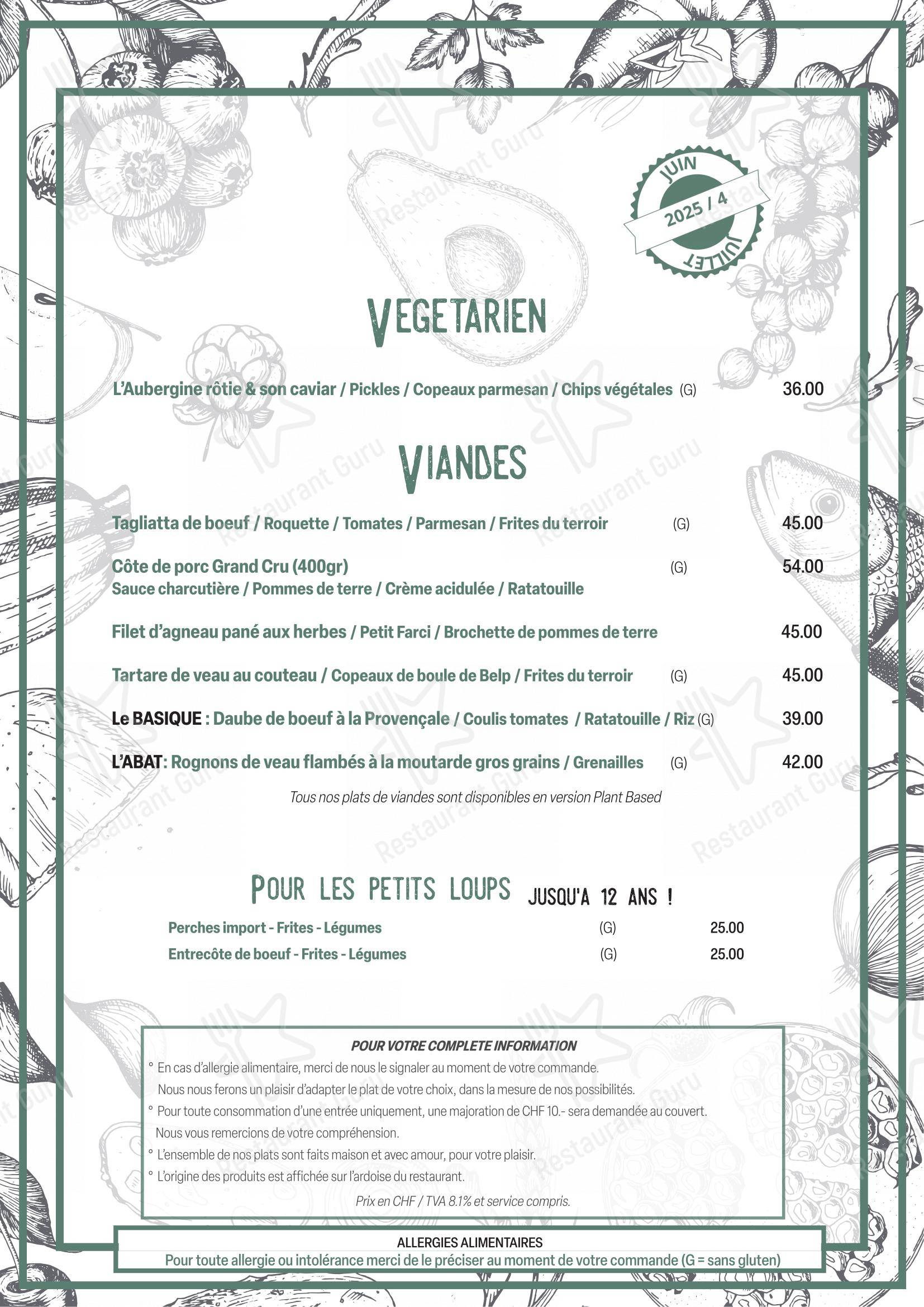 Menu di Auberge de Rivaz - Menu