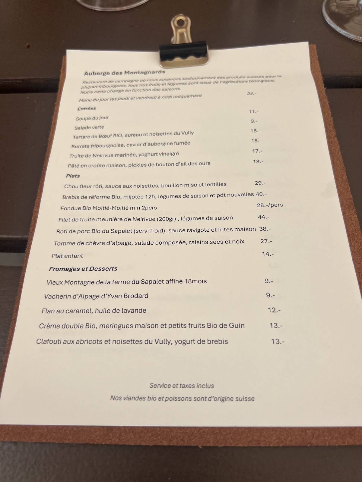 Menu di Auberge des Montagnards 