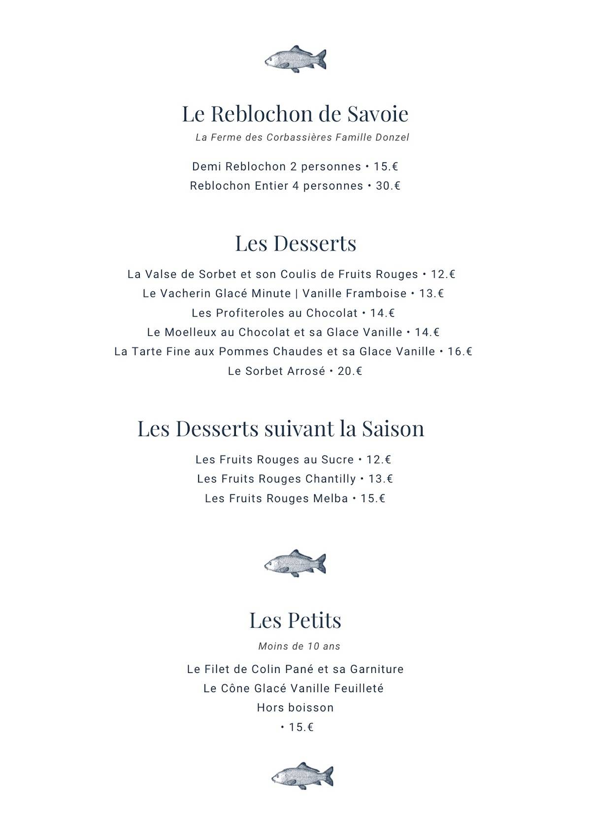 Menu de Auberge du Roselet