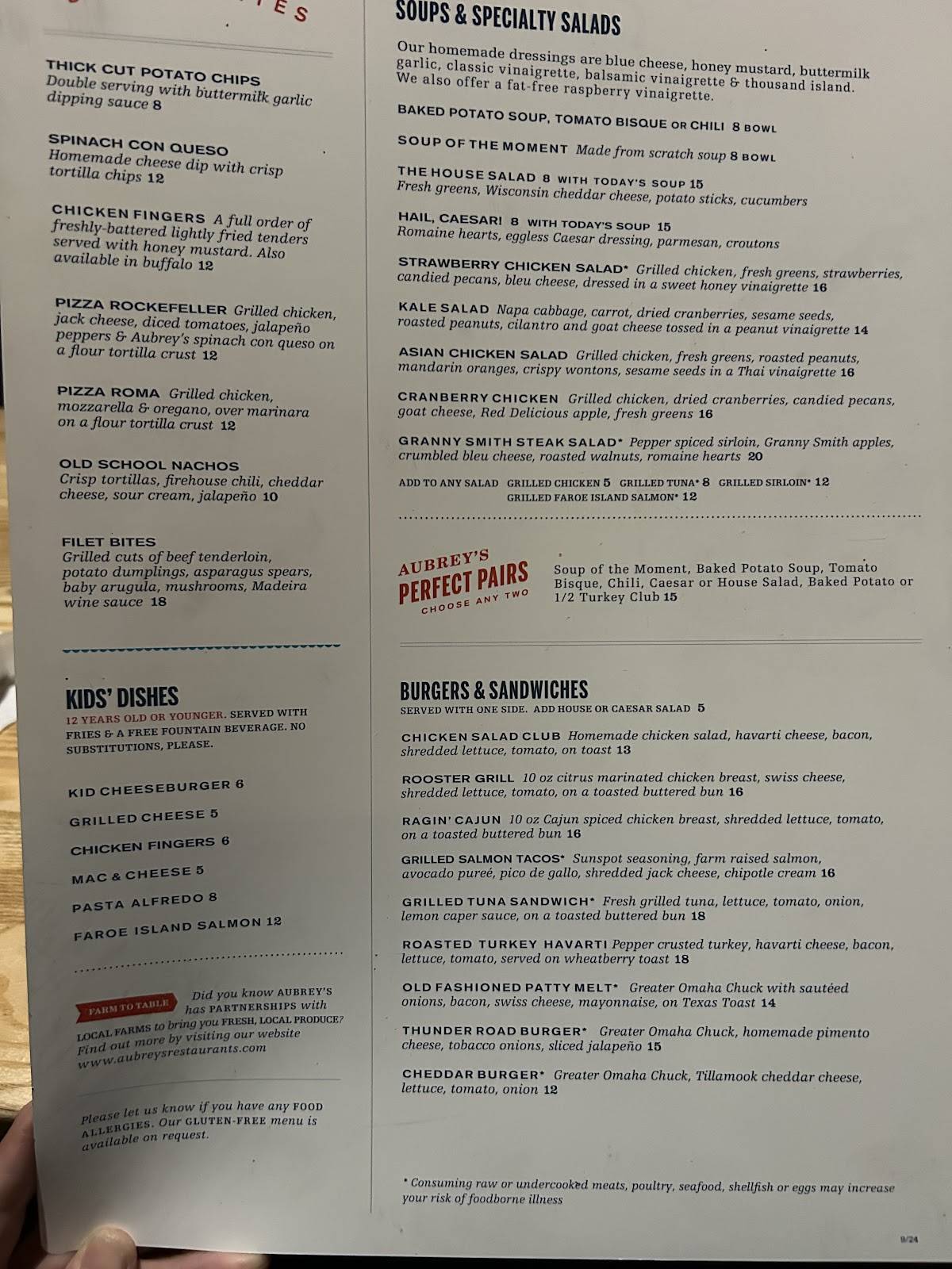 Aubrey's menu hotsell
