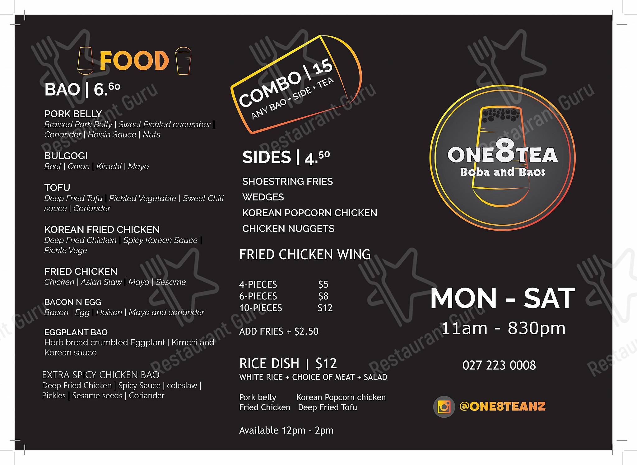 One8Tea menu