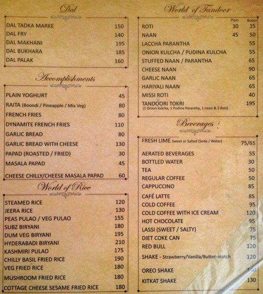 Autograph Restaurant menu