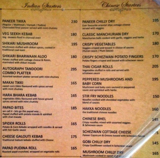 Autograph Restaurant menu