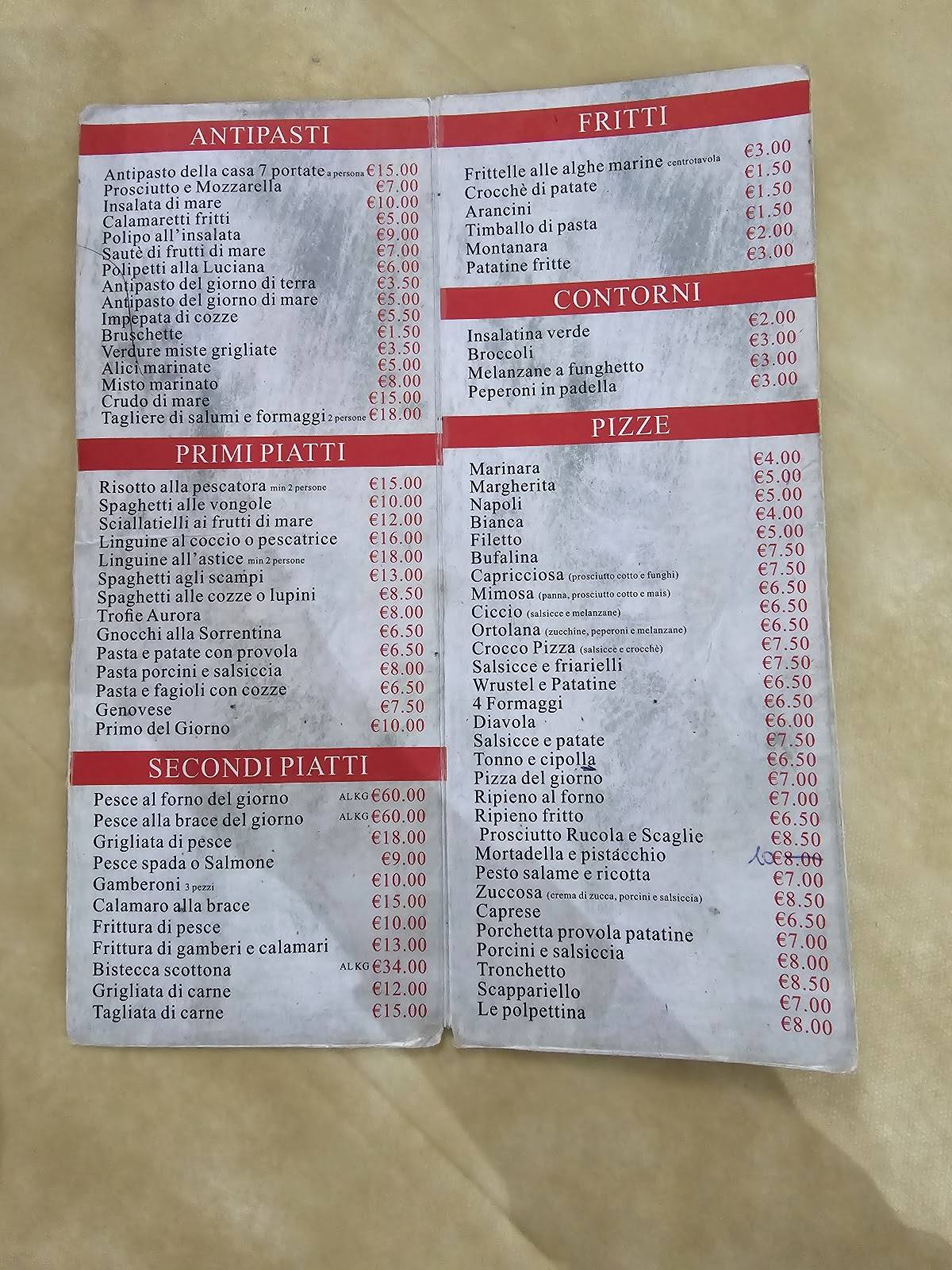 Menu di Avrora - Ristorante & Pizzeria (Ex. Franco) 