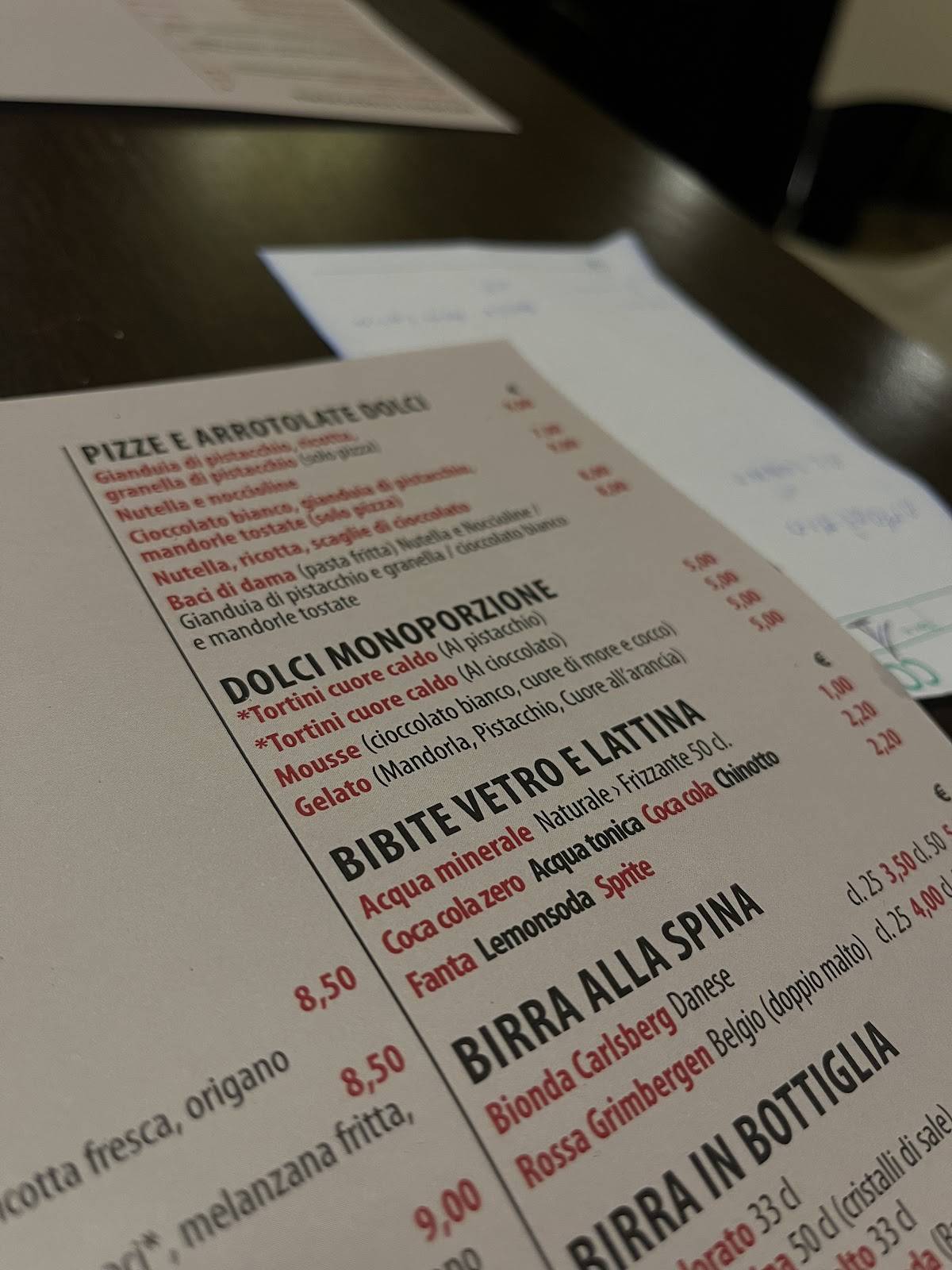 Menu di B&J pub pizzeria 