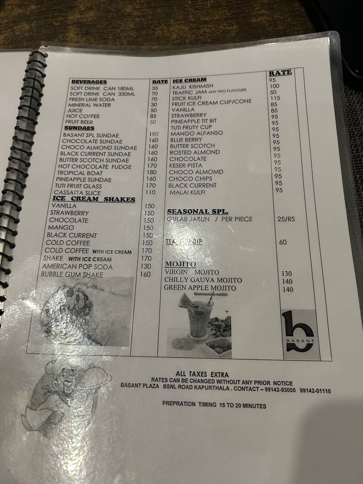 BASANT RESTAURANT menu