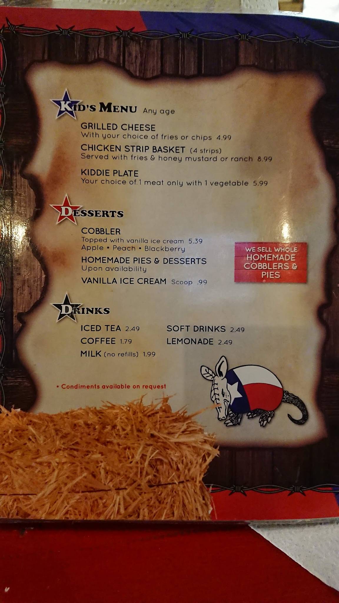 Menu at Hammond's BBQ BBQ, Glen Rose