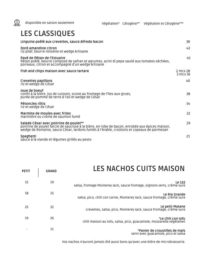 Menu de La Brigade 225