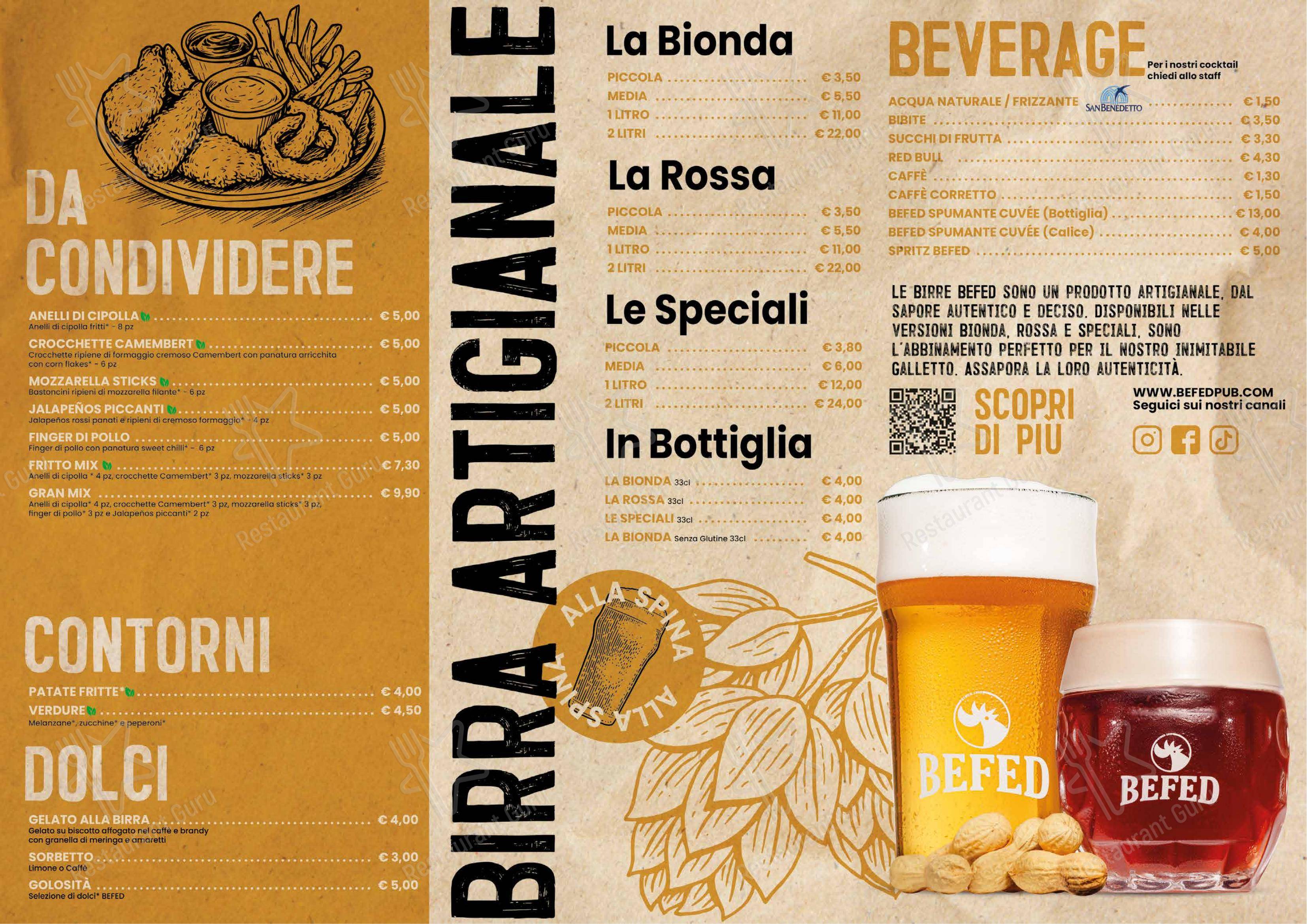 Menu bar per BEFED Rimini ristorante