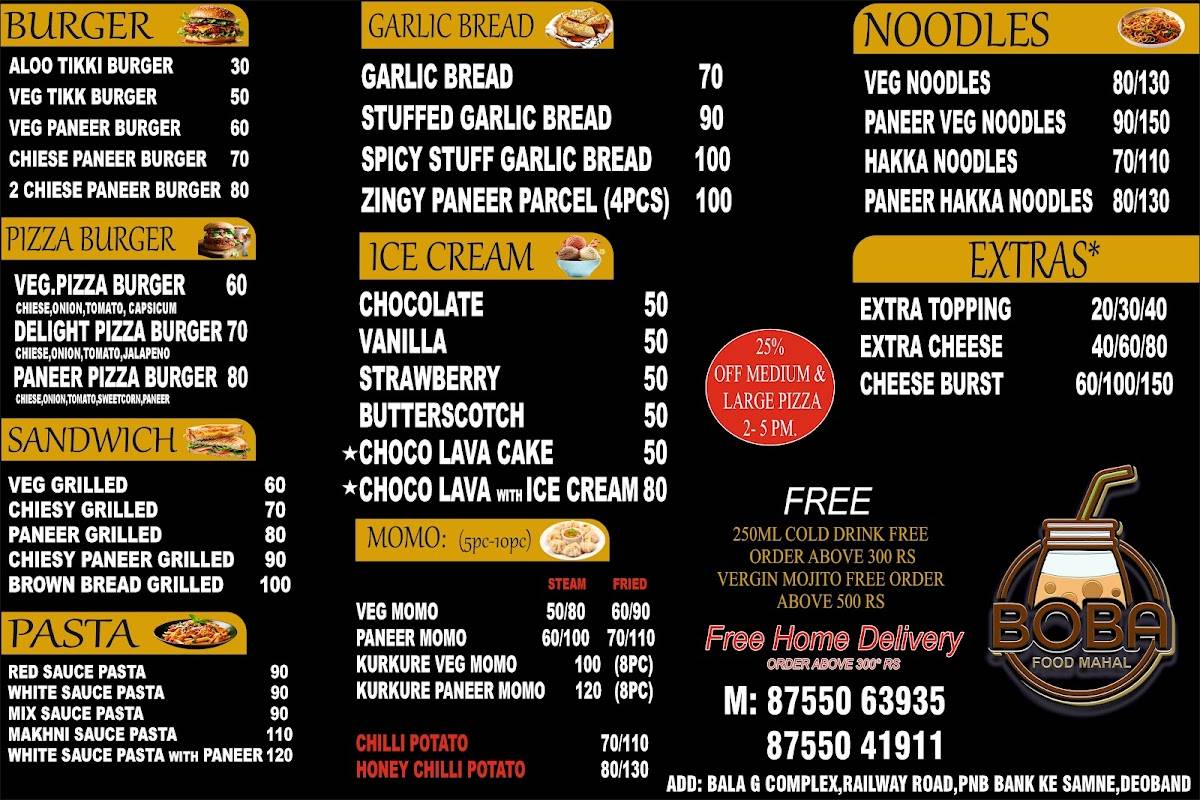 BOBA FOOD MAHAL menu
