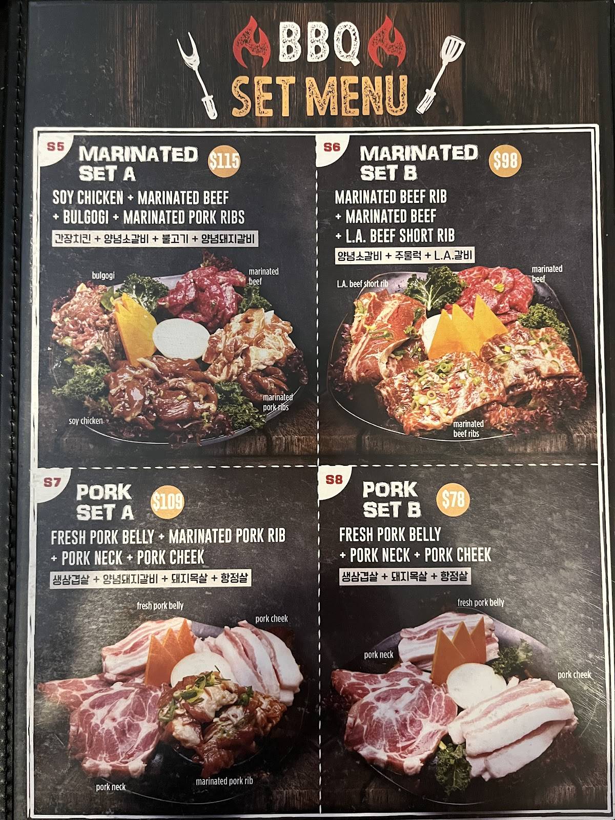 Menu at BT Korean BBQ, Blacktown