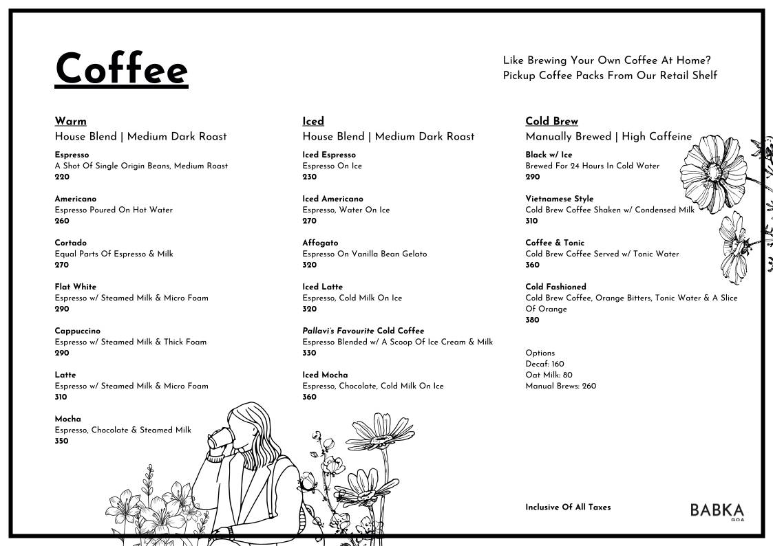 Babka Goa - Coffee Bar Bakery Patisserie, Anjuna menu