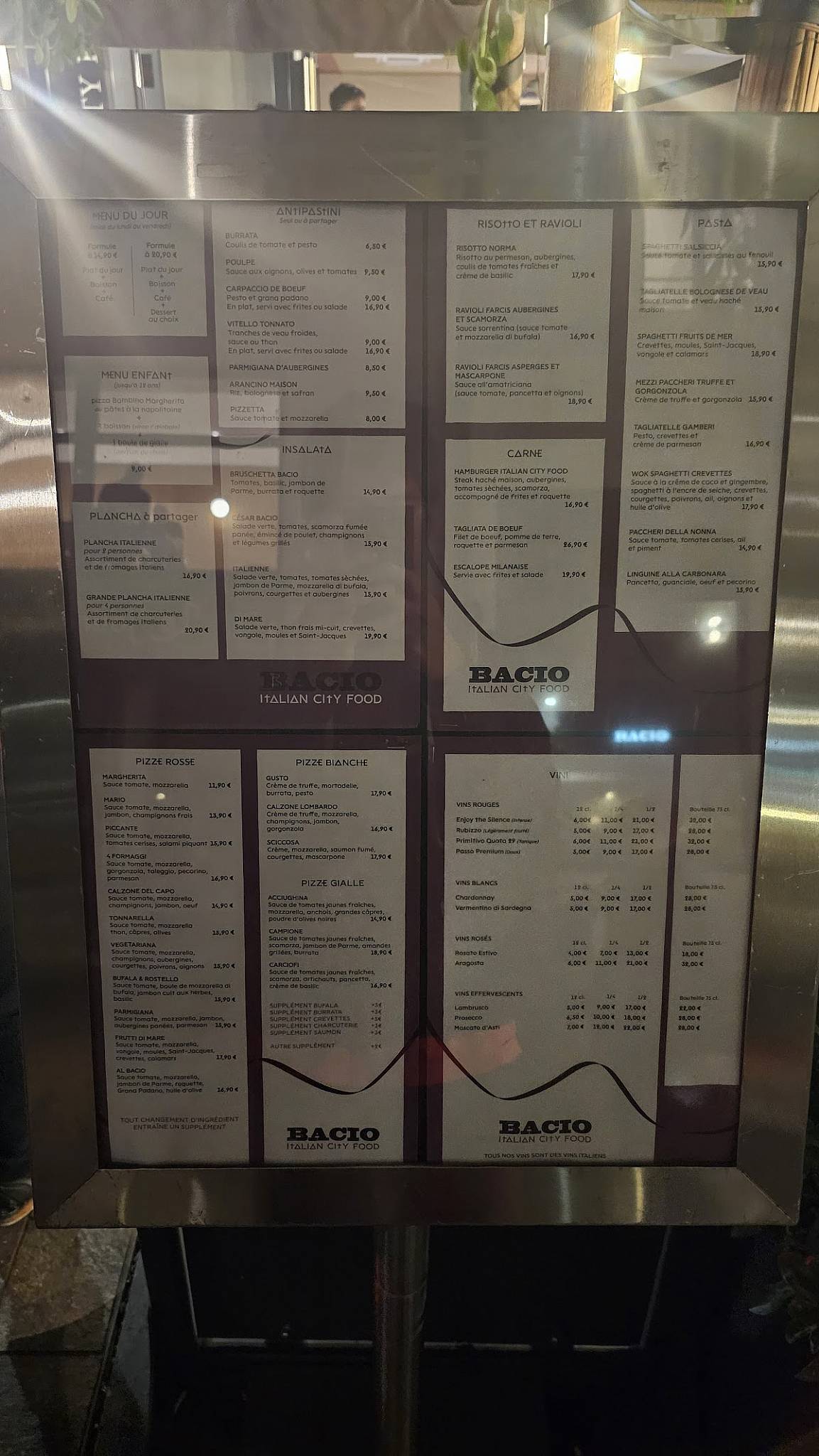 Menu de Bacio Mulhouse Moselle