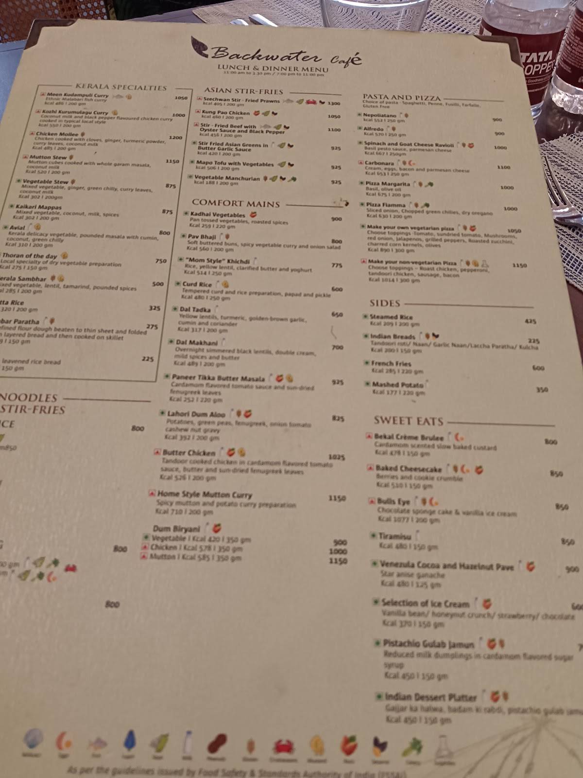Backwater Cafe menu