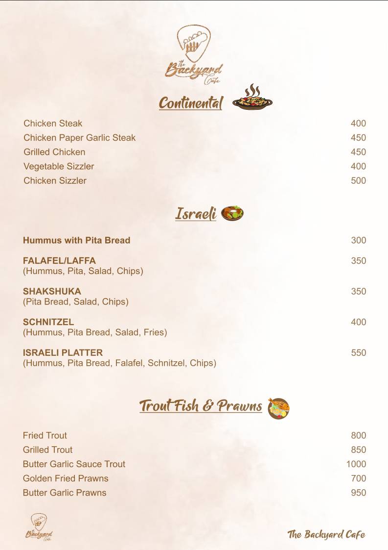 Backyard Cafe menu