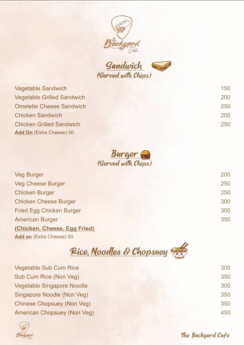 Backyard Cafe menu