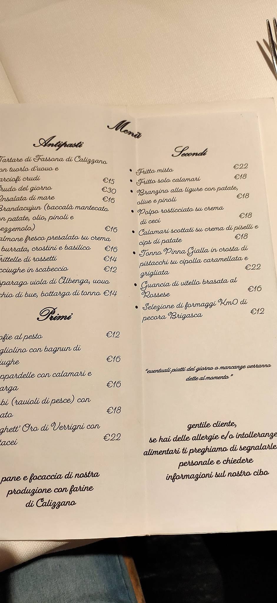 Menu di Bagatto 