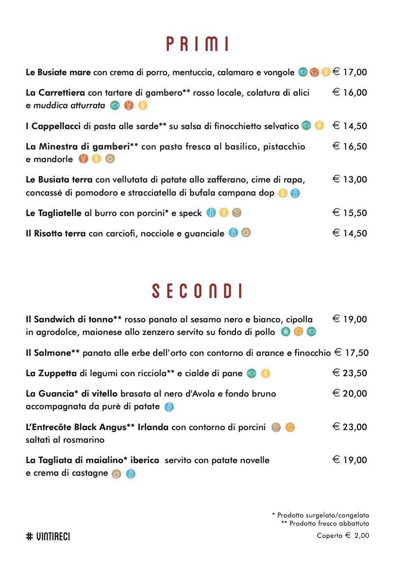 Menu di VintiReci Ristorante Pizzeria Gourmet 