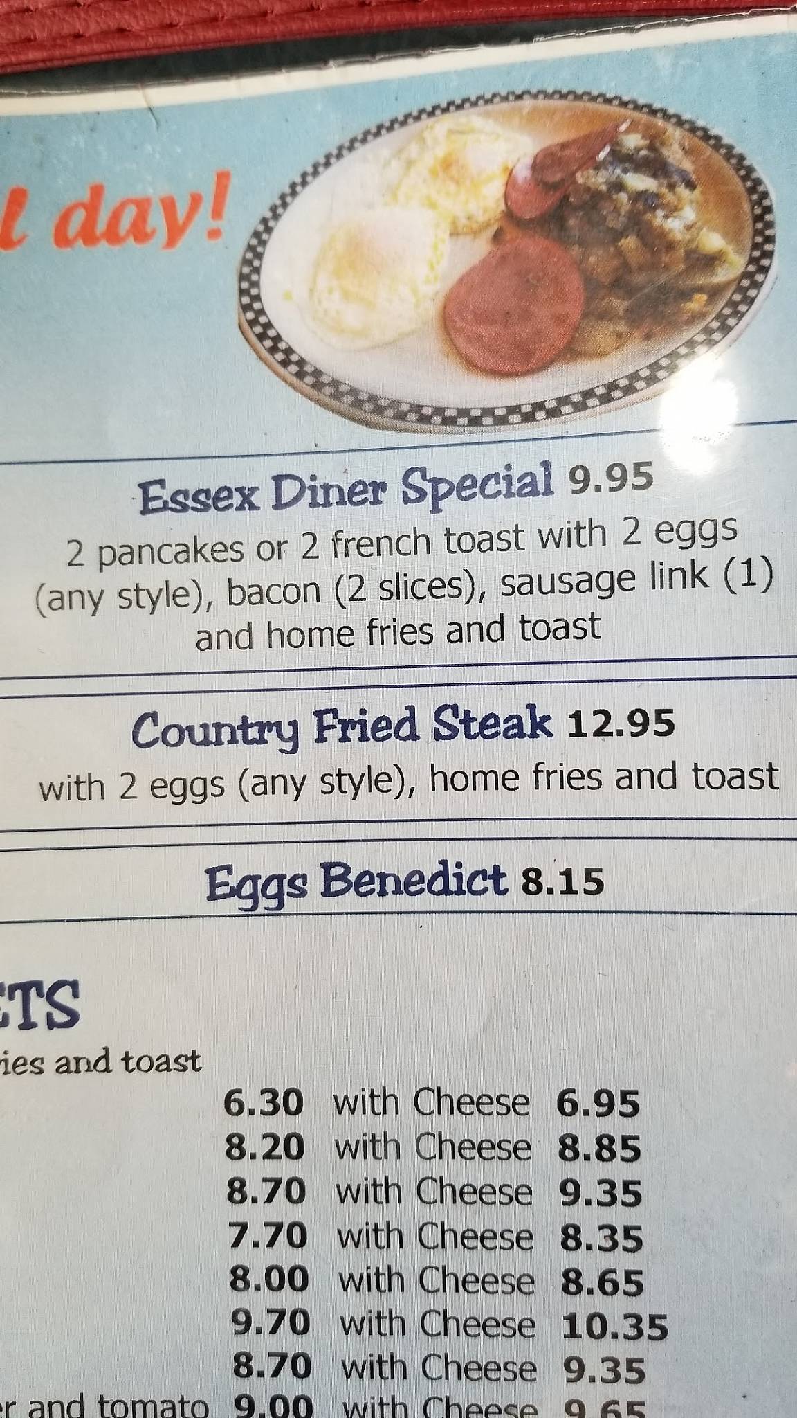 Menu at Essex Diner restaurant, Essex, 15 Eastern Blvd