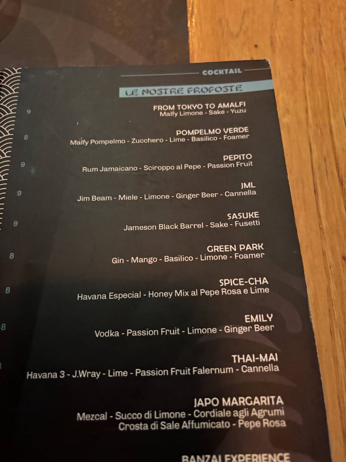 Menu di Banzai Salerno 