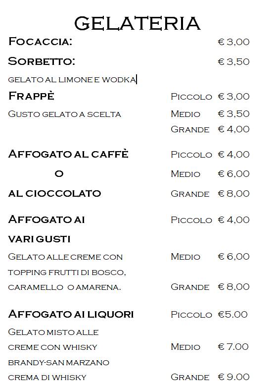 Menu di Bar Gelateria Montebianco 