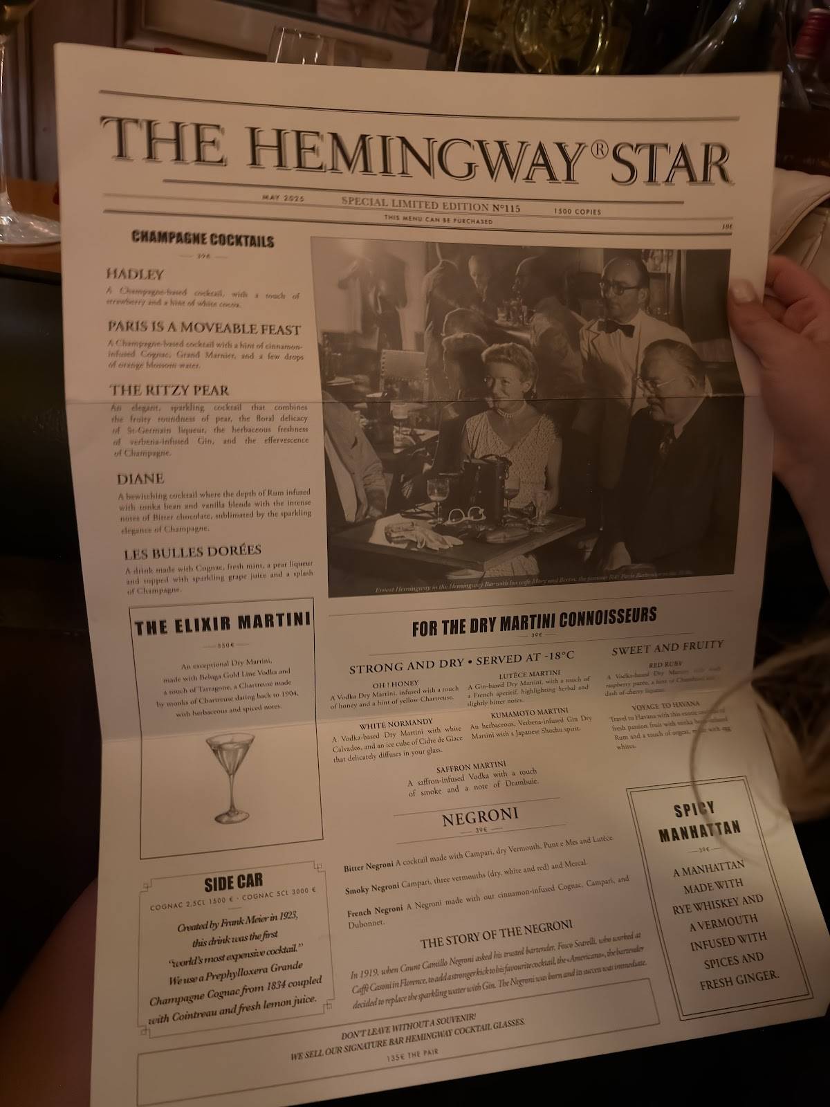 Menu de Bar Hemingway