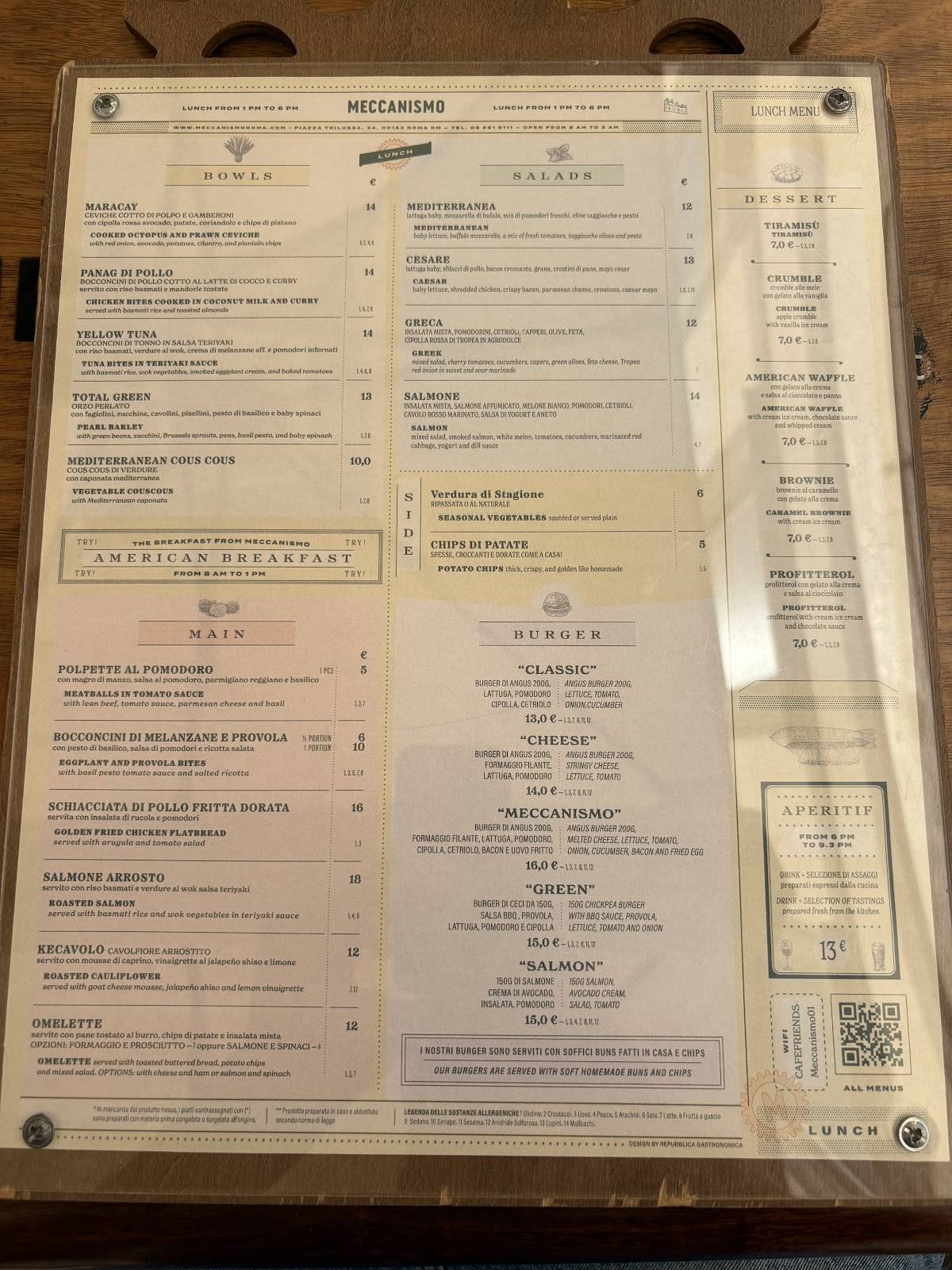 Menu di MECCANISMO Bar 
