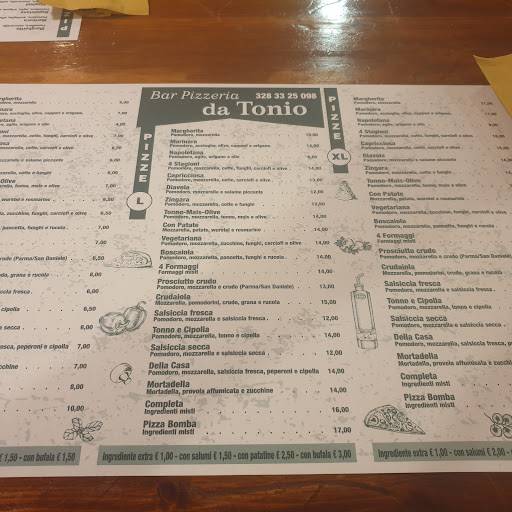 Menu di Bar Pizzeria da Tonio (Circolo Old Style) 