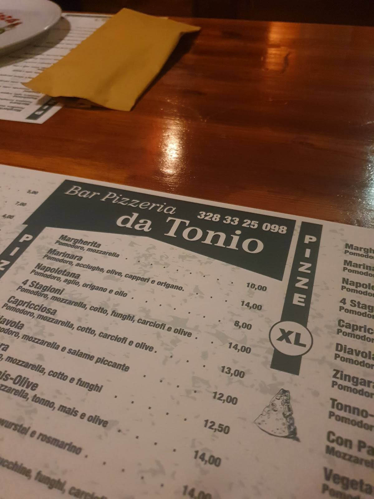 Menu di Bar Pizzeria da Tonio (Circolo Old Style) 