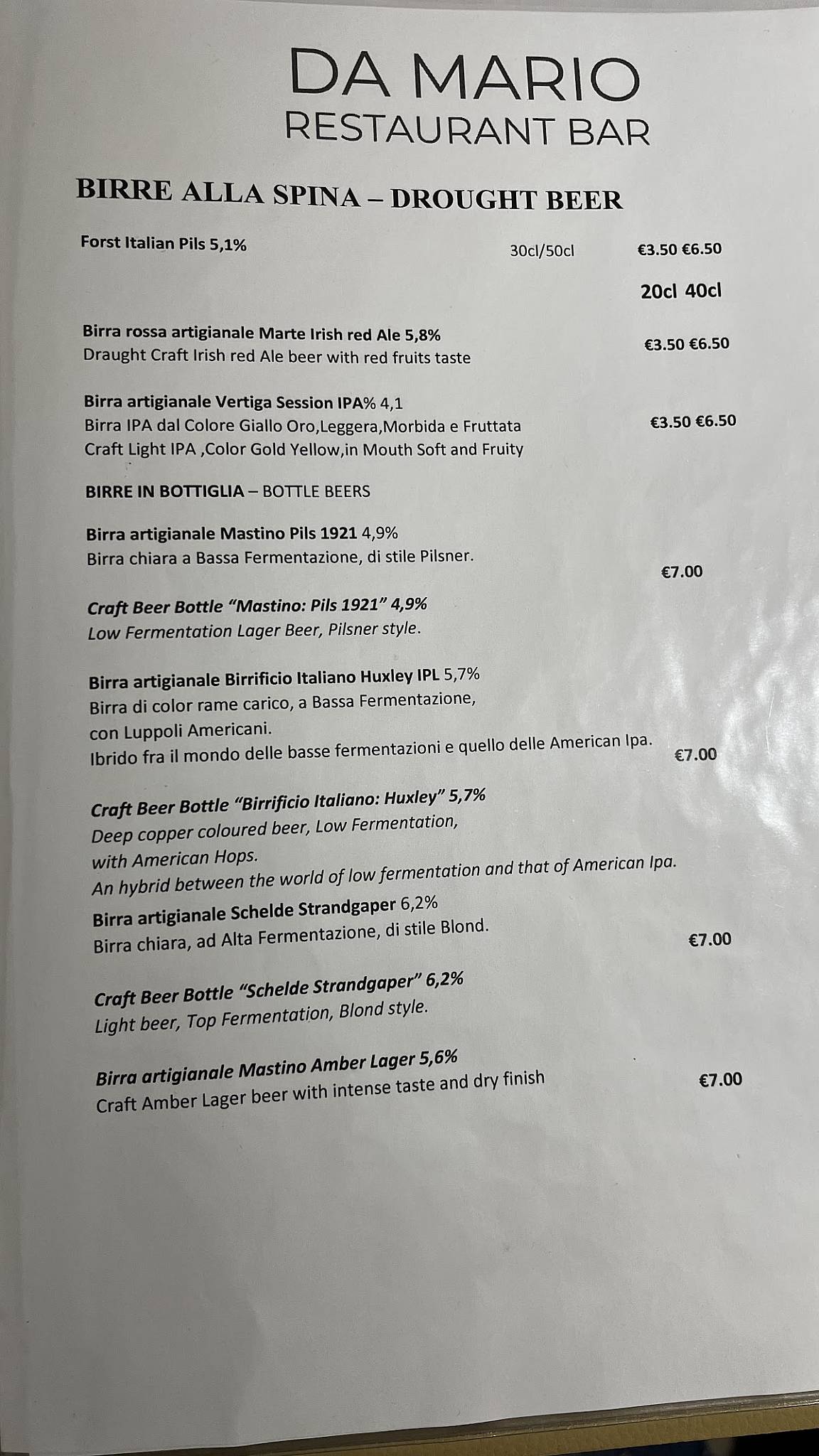 Menu di Da Mario Ristorante 