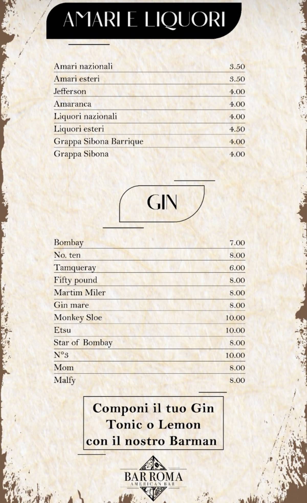 Menu di Bar Roma - American Bar 