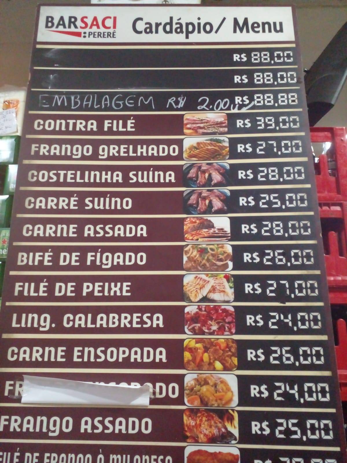 Bar Saci-Pererê cardápio
