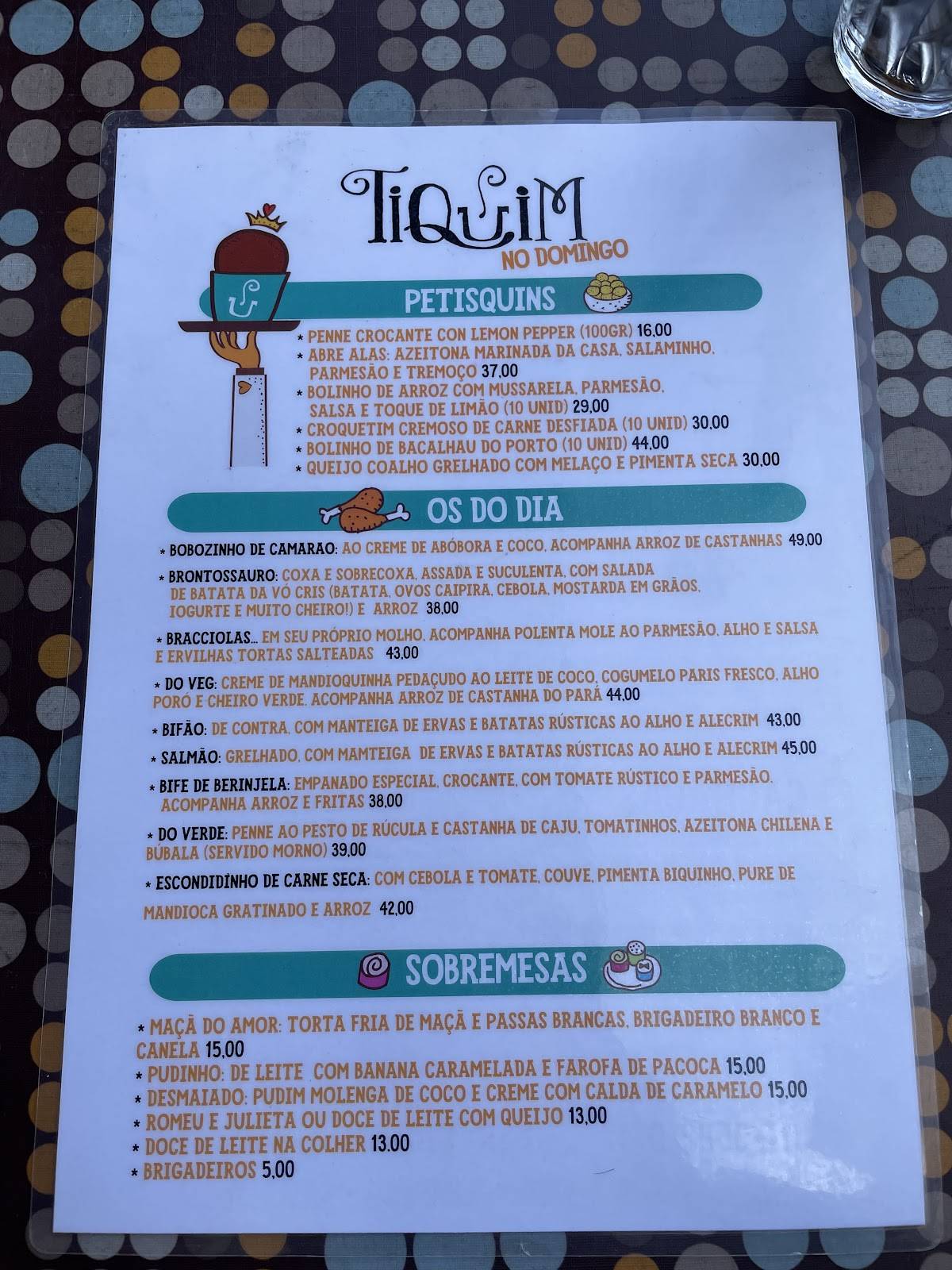 Bar Tiquim cardápio