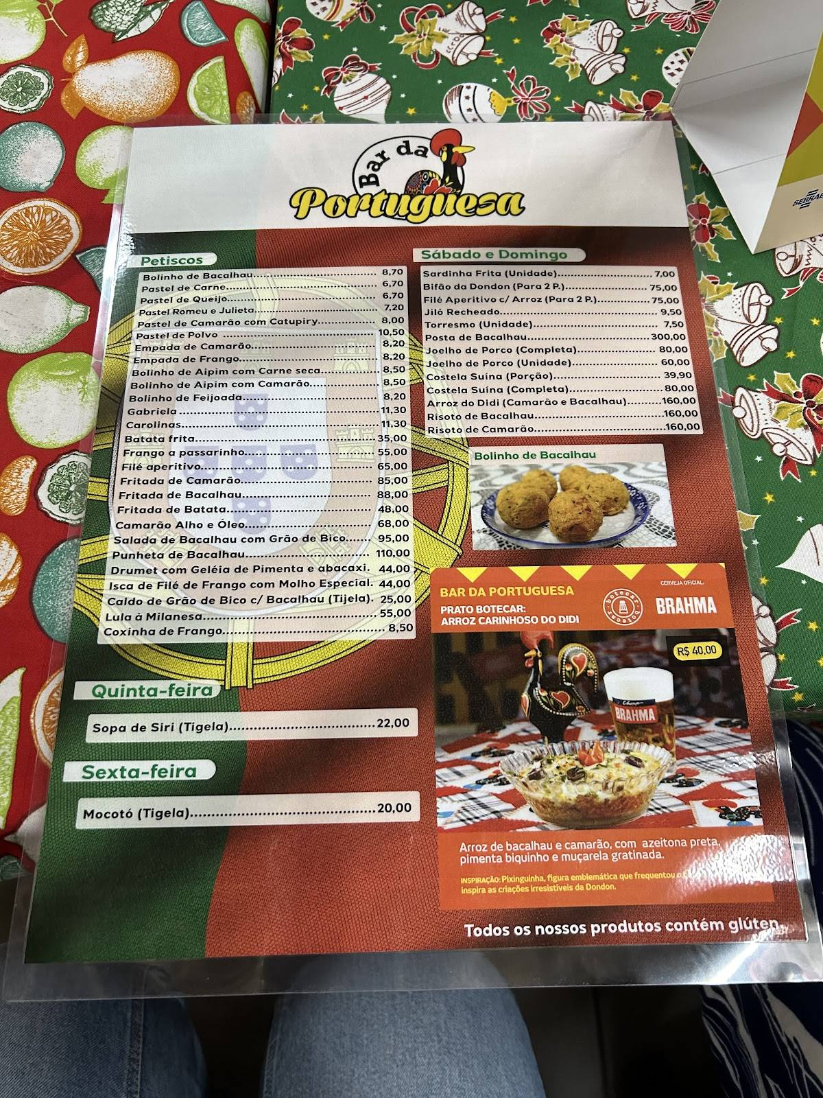 Bar da Portuguesa cardápio