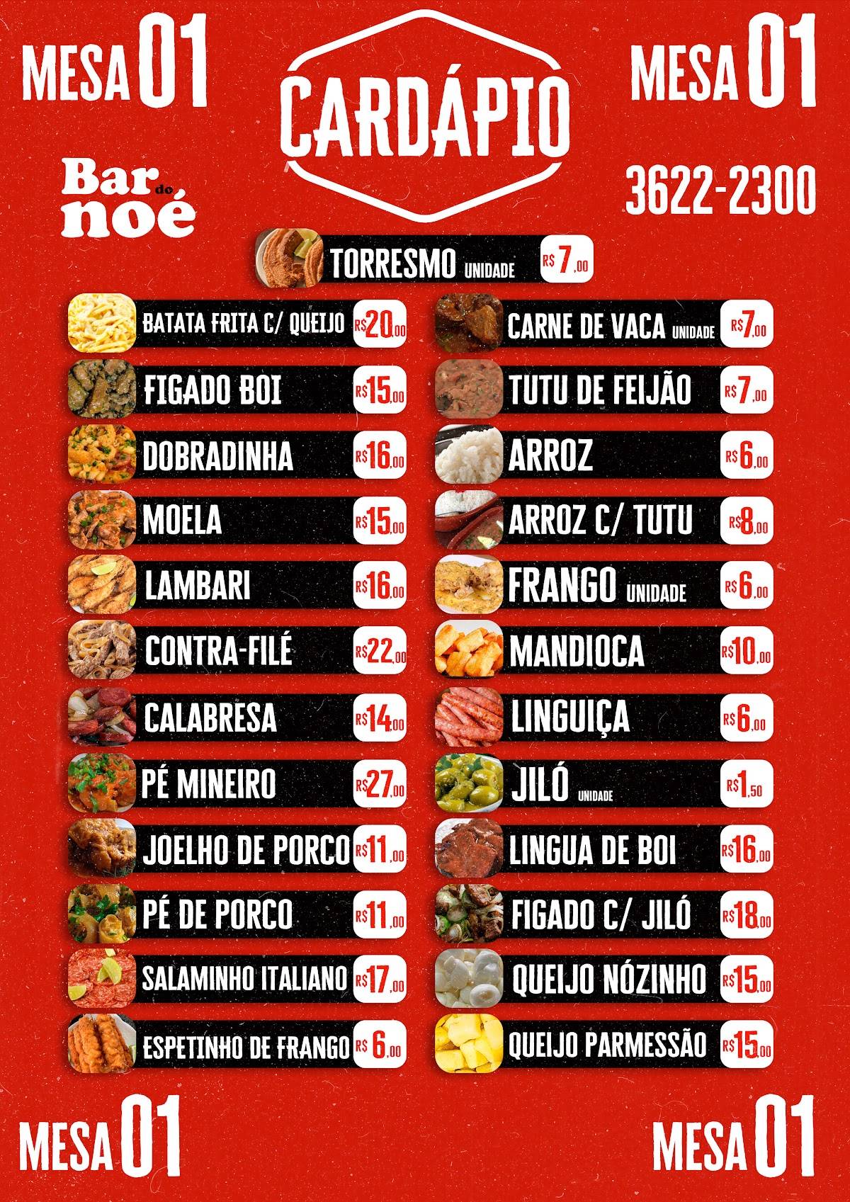 Bar do Noé cardápio