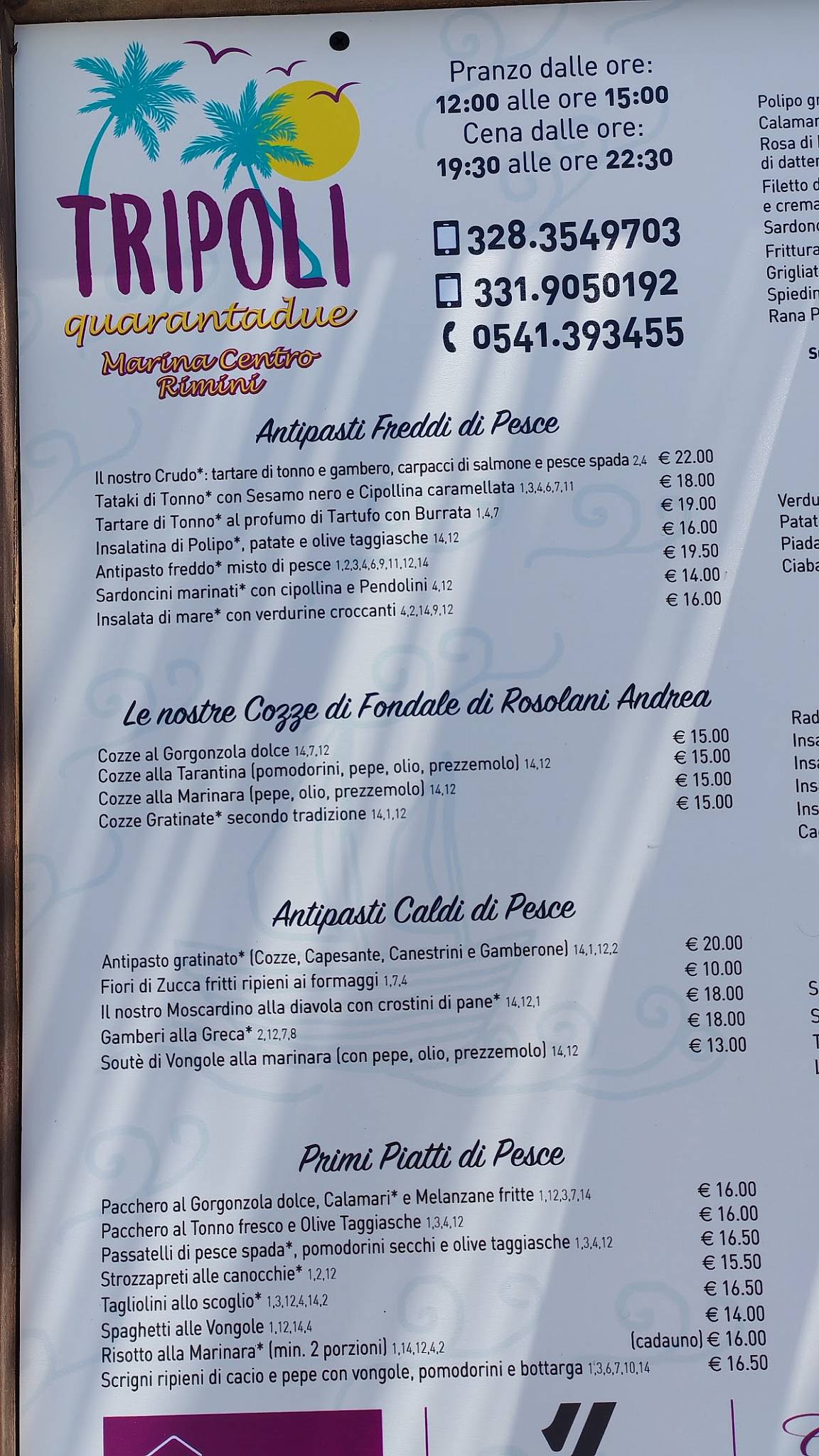 Menu di Bar ristorante Tripoli 