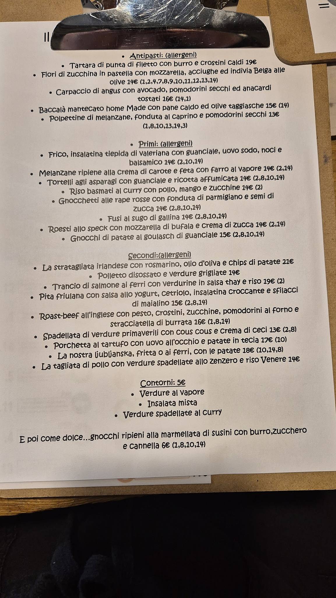 Menu di Baracca E Burattini Trieste 