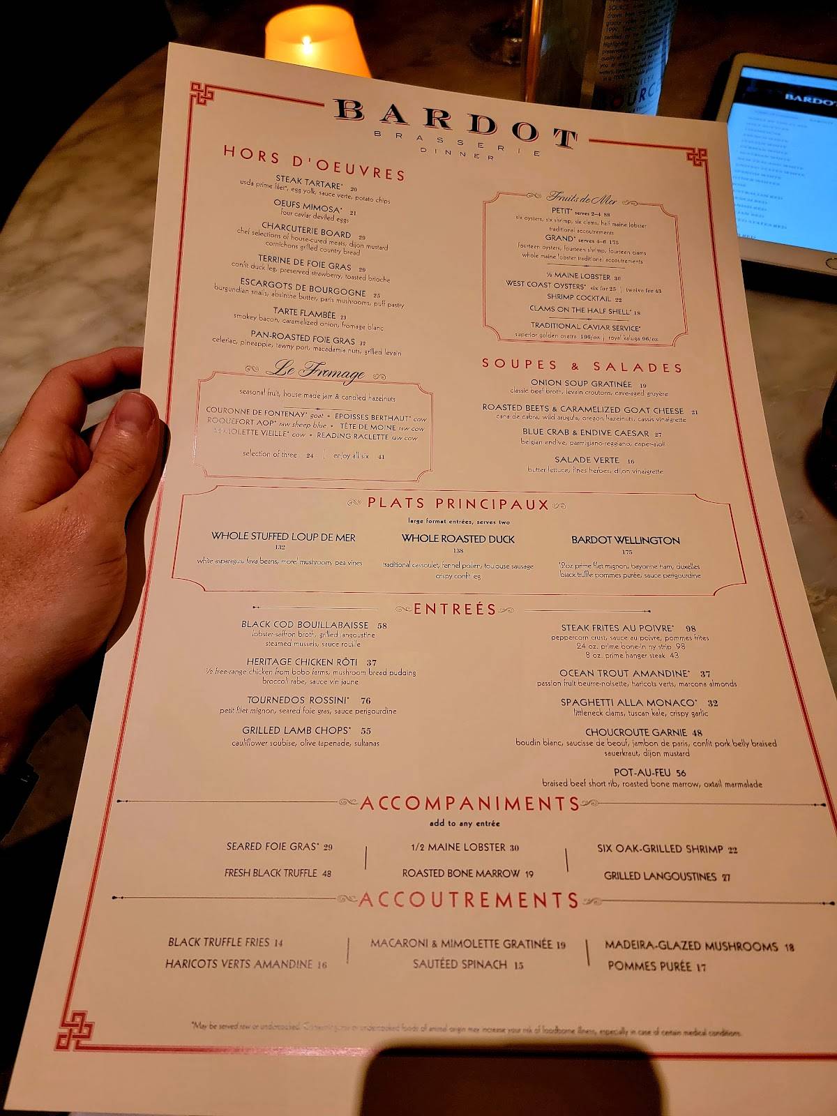 Menu at Bardot Brasserie, Las Vegas, 3730 S Las Vegas Blvd