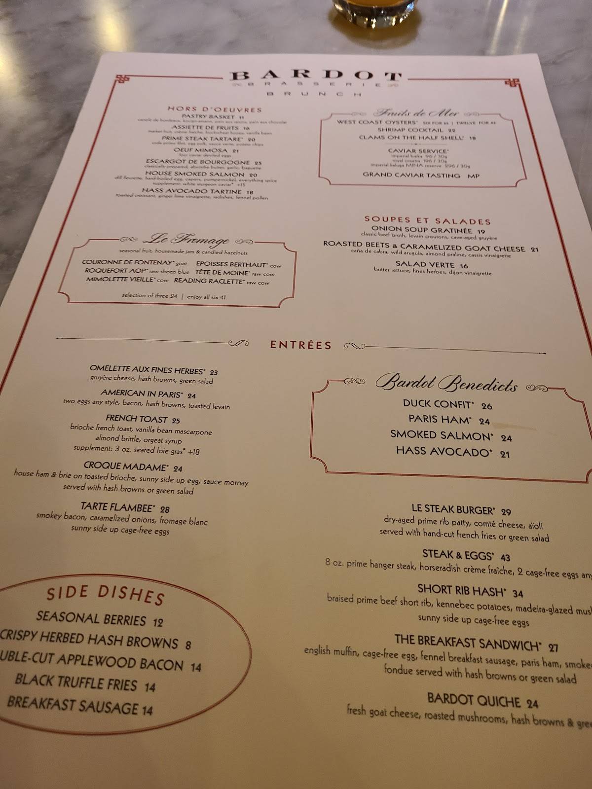 Menu at Bardot Brasserie, Las Vegas, 3730 S Las Vegas Blvd