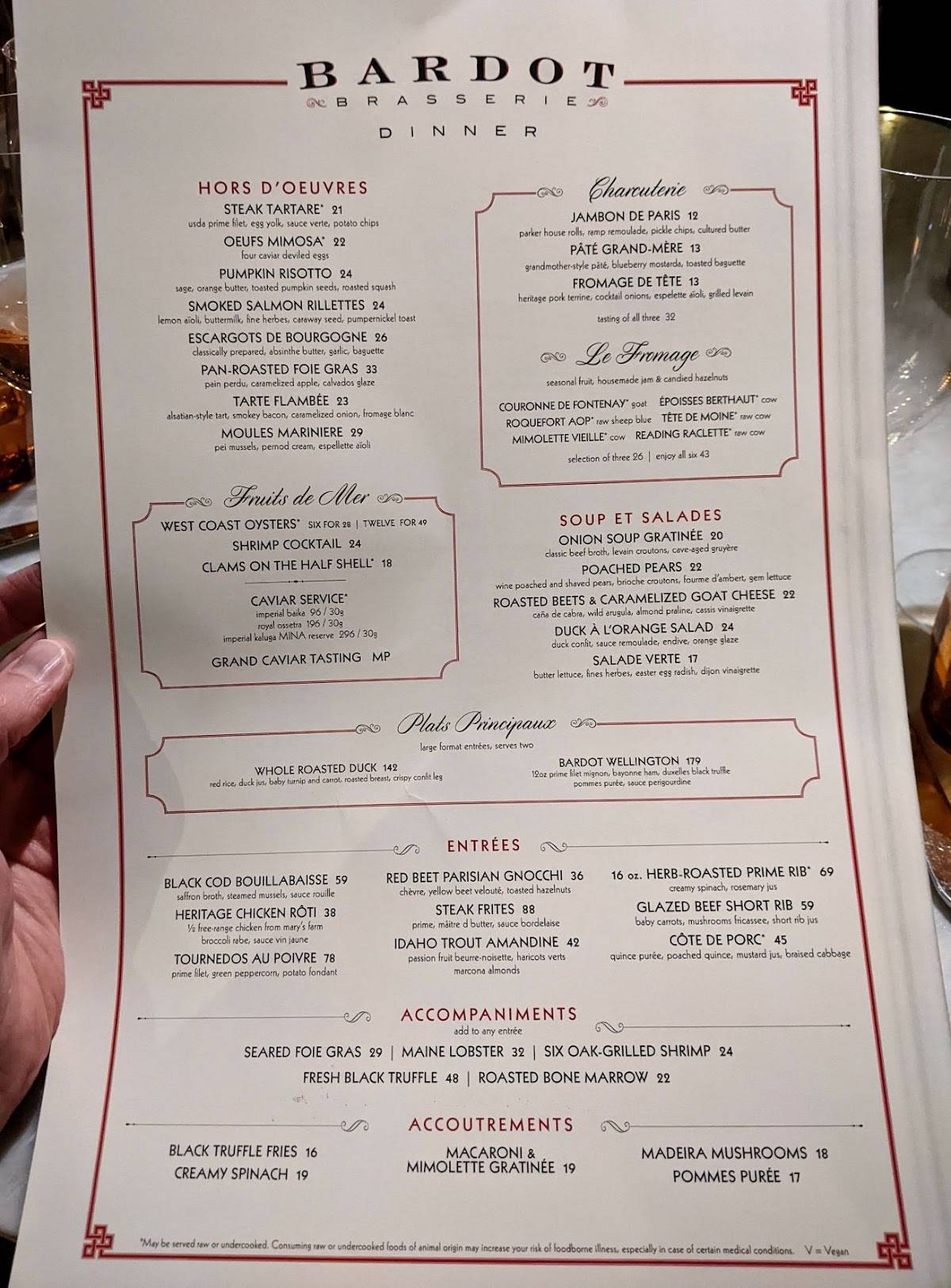 Menu at Bardot Brasserie, Las Vegas, 3730 S Las Vegas Blvd