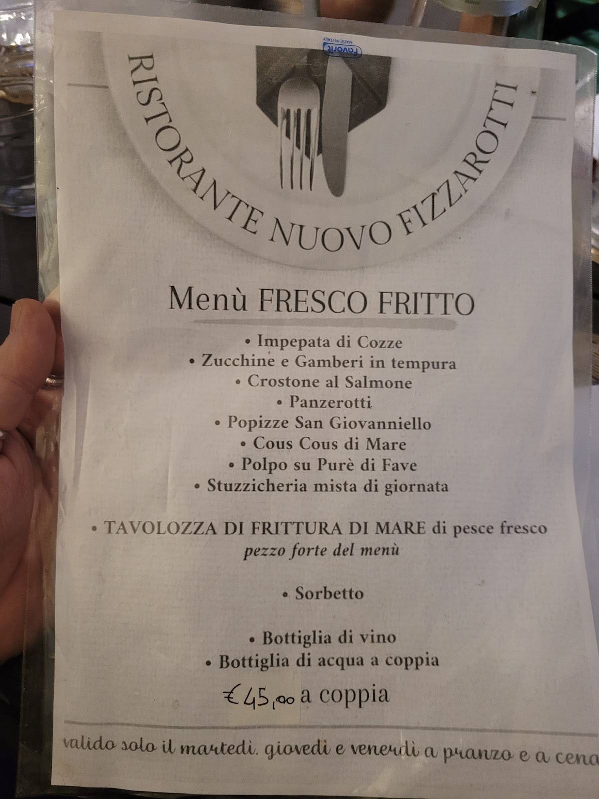 Menu di Nuovo Fizzarotti 