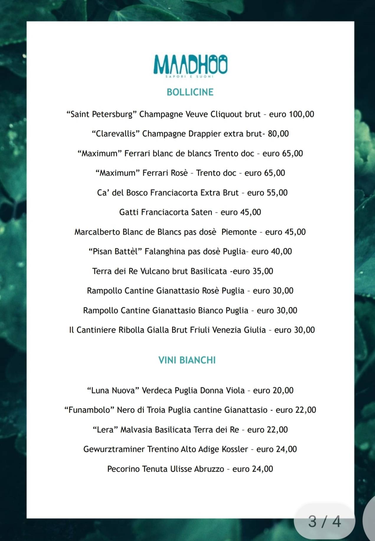 Menu di Maadhoo-sapori e suoni 