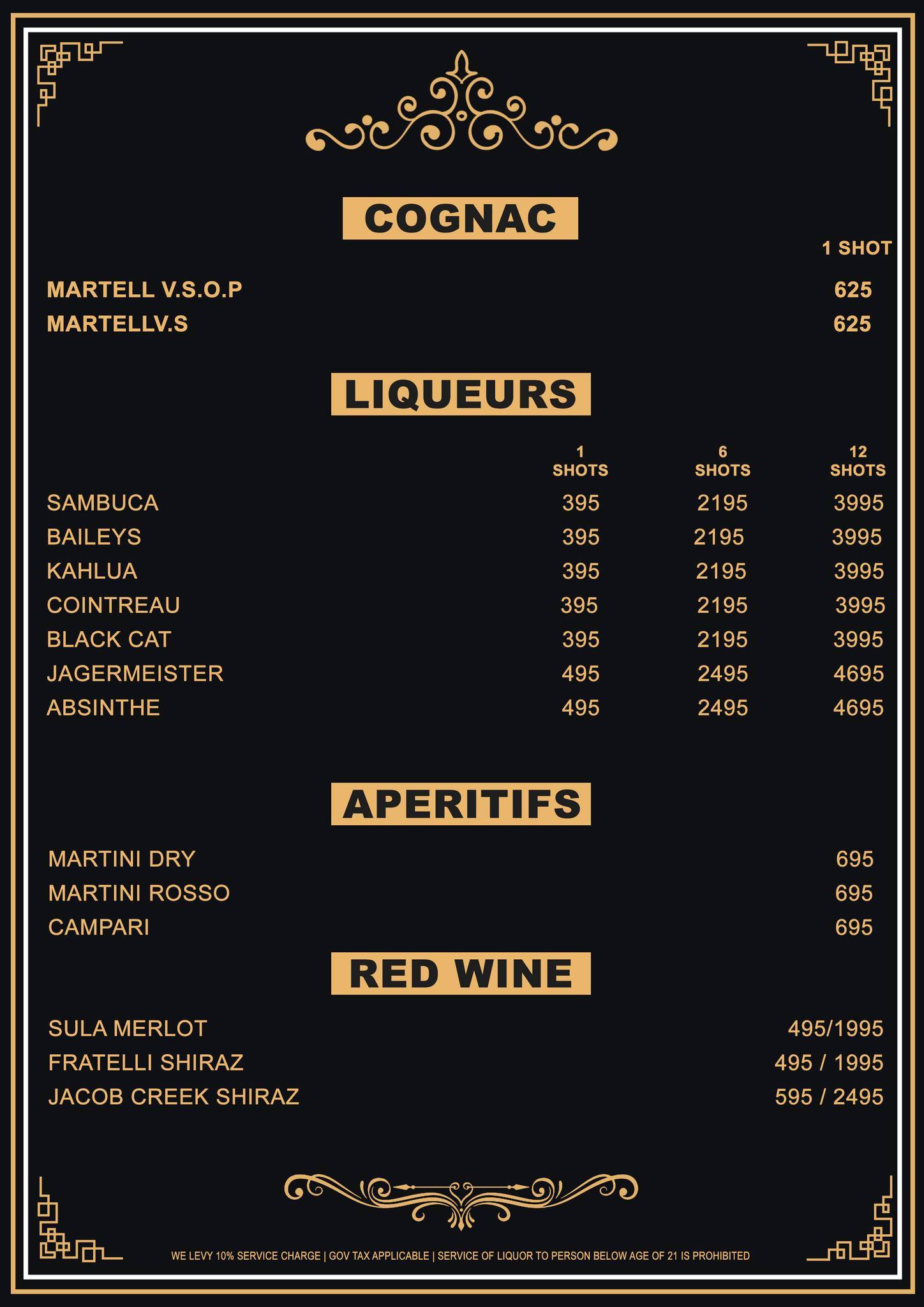 Barsoom frat House menu